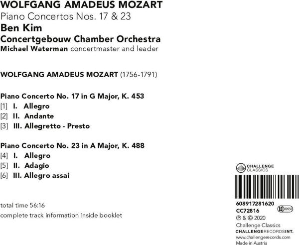 Wolfgang Amadeus Mozart, Ben Kim (2), Concertgebouw Chamber Orchestra : Piano Concertos Nos. 17 & 23 (CD, Album)