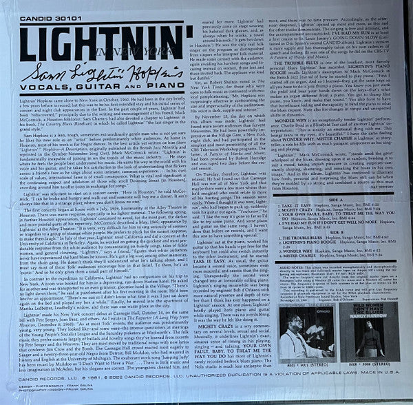 Lightnin' Hopkins : Lightnin' In New York (LP, Album, RE, RM, 180)
