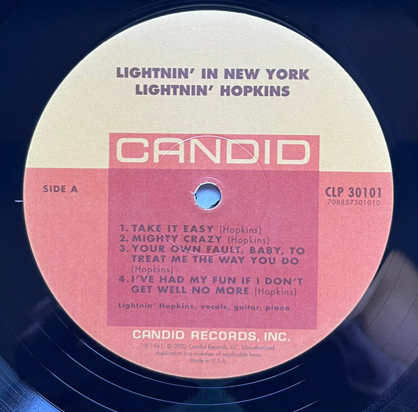 Lightnin' Hopkins : Lightnin' In New York (LP, Album, RE, RM, 180)