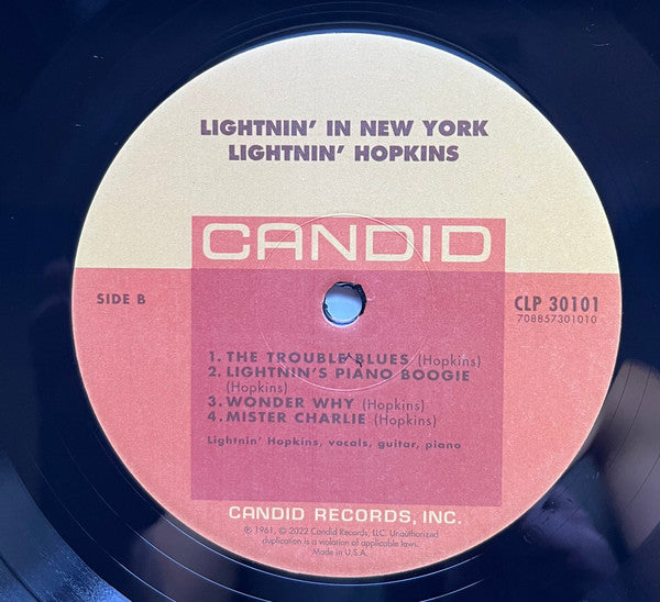 Lightnin' Hopkins : Lightnin' In New York (LP, Album, RE, RM, 180)