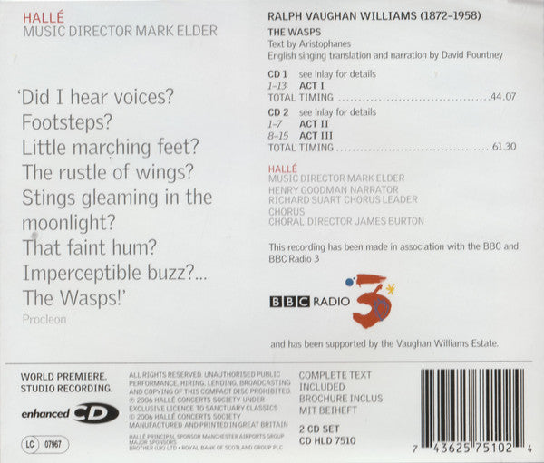 Ralph Vaughan Williams  -  Henry Goodman ,  Hallé Orchestra ,  Mark Elder (2) : The Wasps (2xCD, Enh)