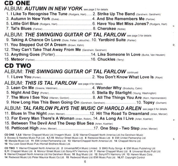 Tal Farlow : Three Classic Albums Plus: Autumn In New York / The Swinging Guitar Of Tal Farlow / This Is Tal Farlow / Tal Farlow PLays The Music Of Harold Arlen (2xCD, Comp, RM)