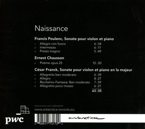 Svenja Van Driessche, Liebrecht Vanbeckevoort, Francis Poulenc, César Franck, Ernest Chausson : Naissance (CD, Album)