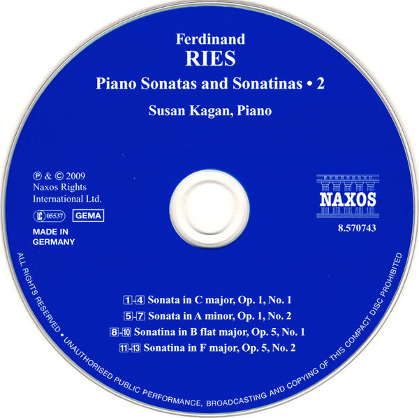 Ferdinand Ries, Susan Kagan : Piano Sonatas And Sonatinas • 2 (CD, Album)