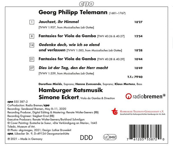 Georg Philipp Telemann - Dorothee Mields  • Hanna Zumsande  • Klaus Mertens / Hamburger Ratsmusik  / Simone Eckert : Musicalisches Lob Gottes (CD)