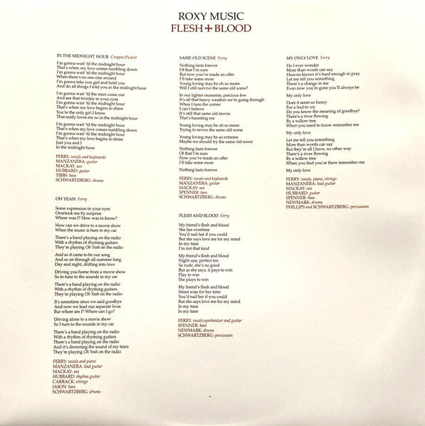 Roxy Music : Flesh + Blood (LP, Album, RE, RM, Hal)
