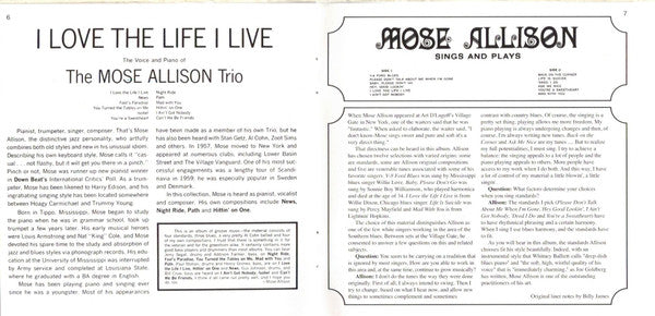 Mose Allison : Transfiguration Of Hiram Brown; Creek Bank; I Love The Life I Live; V-8 Ford Blues; Young Man Mose (2xCD, Comp)