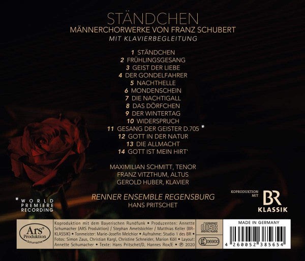Franz Schubert, Maximilian Schmitt, Franz Vitzthum, Gerold Huber, Renner Ensemble Regensburg, Hans Pritschet : Ständchen: Männerchorwerke Mit Klavier von Franz Schubert (CD, Album)