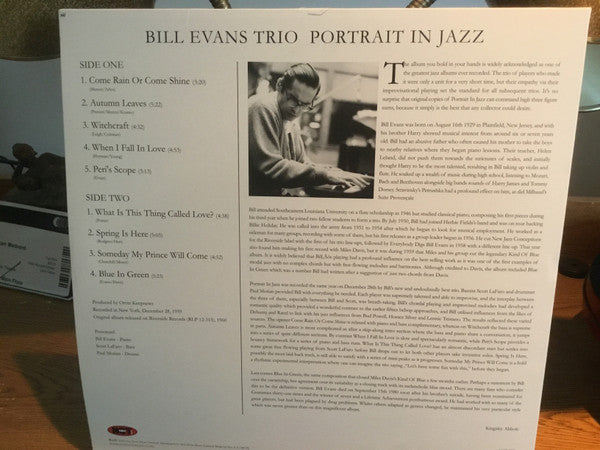 The Bill Evans Trio : Portrait In Jazz (LP, Album, Mono)