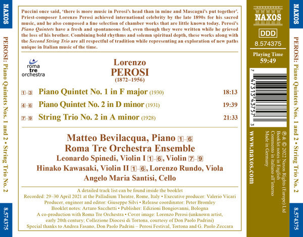 Lorenzo Perosi, Matteo Bevilacqua, Roma Tre Orchestra : Piano Quintets Nos. 1 And 2 • String Trio No. 2 (CD, Album)