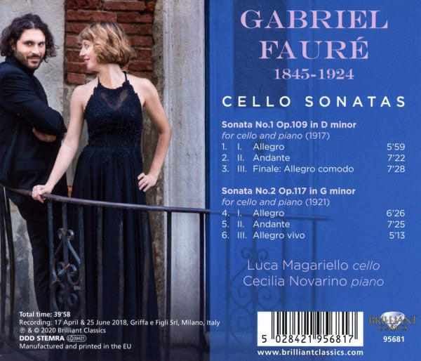 Gabriel Fauré, Luca Magariello, Cecilia Novarino : Cello Sonatas (CD, Album)