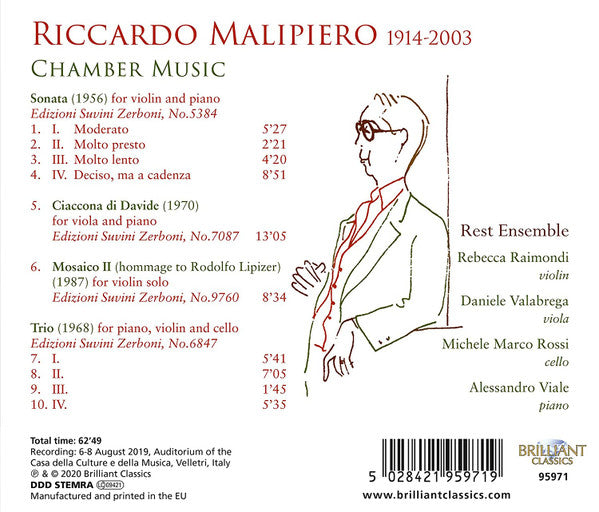 Riccardo Malipiero, Rest Ensemble : Chamber Music (CD, Album)
