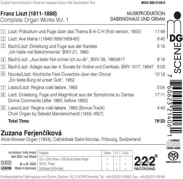 Franz Liszt, Zuzana Ferjenčíková : Complete Organ Works Vol. 1 (SACD, Hybrid, Multichannel, Album)