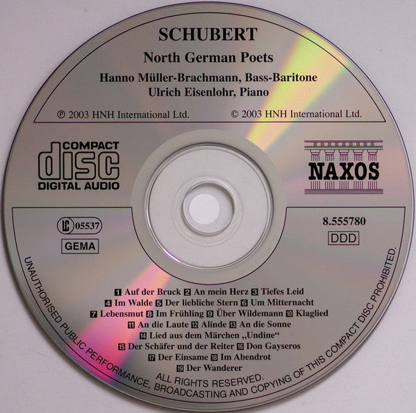 Franz Schubert, Hanno Müller-Brachmann, Ulrich Eisenlohr : North German Poets (CD)