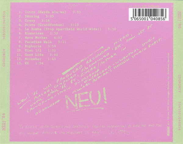 Neu! : Neu! '86 (CD, Album, RE)
