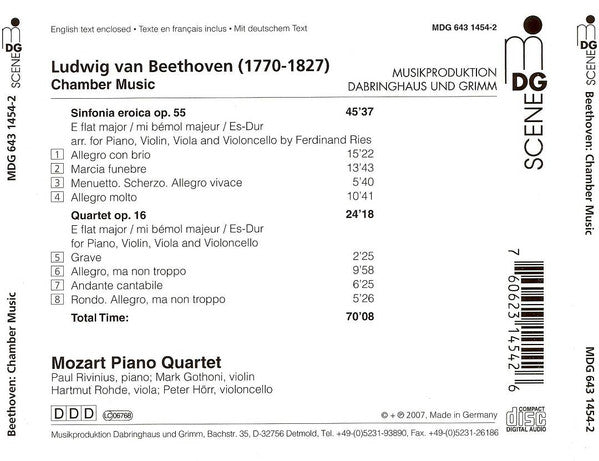 Ludwig van Beethoven - Mozart Piano Quartet : Eroica Op. 55 ; Piano Quartet Op. 16 (CD, Album)