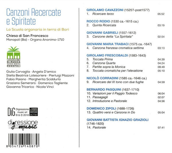 Various – La Scuola di Organo Del Conservatorio di Musica “Nino Rota” : Canzoni Recercate E Spiritate  (CD)