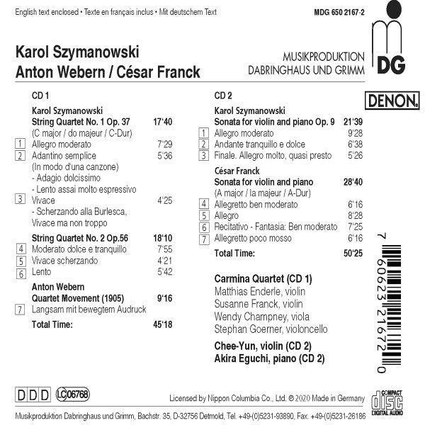 Karol Szymanowski, César Franck, Carmina Quartet, Chee-Yun, Akira Eguchi : Chamber Music (2xCD, Comp)