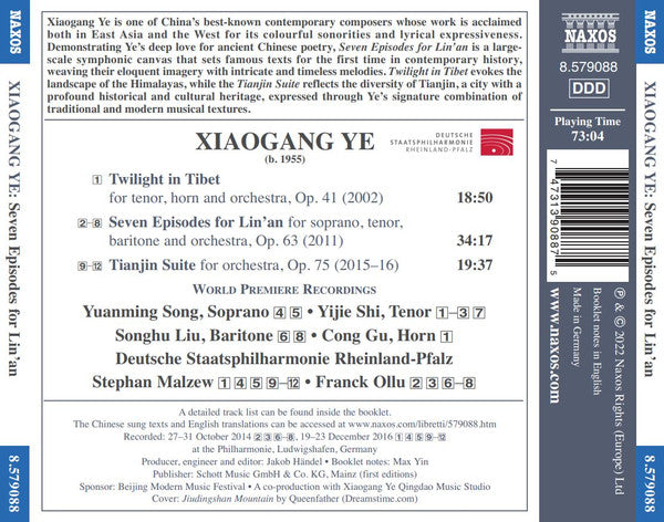 Xiaogang Ye, Staatsphilharmonie Rheinland-Pfalz, Franck Ollu, Stefan Malzew : Seven Episodes For Lin'an (CD, Album)