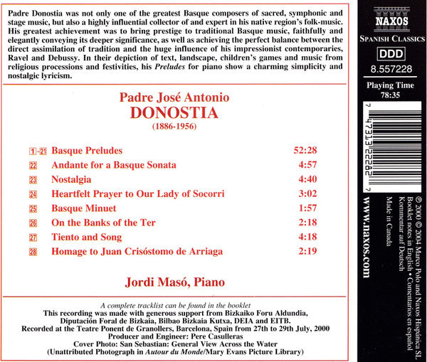 José Antonio de Donostia - Jordi Masó : Piano Music (CD, Album, RE)