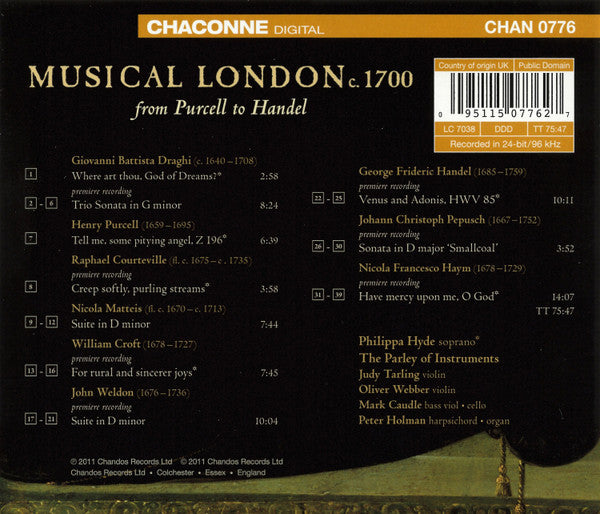 Philippa Hyde, The Parley Of Instruments, Peter Holman : Musical London C. 1700 (From Purcell To Handel) (CD, Album)
