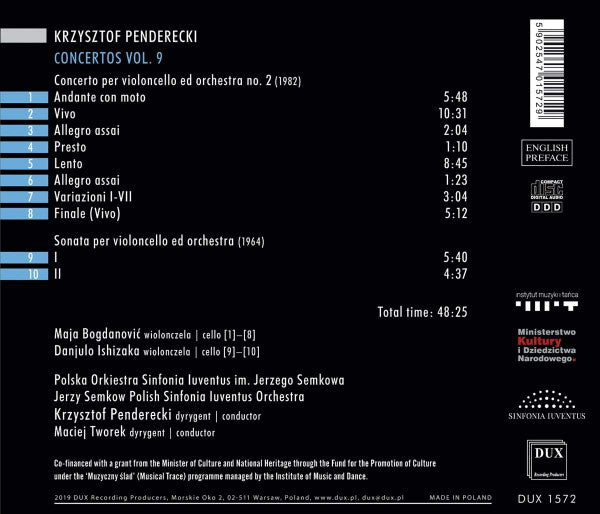 Krzysztof Penderecki, Maja Bogdanović, Danjulo Ishizaka, Andrzej Ciepliński, The Polish Sinfonia Iuventus Orchestra, Maciej Tworek : Concertos Vol. 9 (CD, Album)