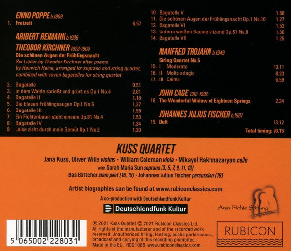 John Cage · Johannes Julius Fischer · Enno Poppe · Aribert Reimann · Manfred Trojahn - Sarah Maria Sun · Bastian Böttcher · Johannes Fischer (2) · Kuss Quartett : Berlin FREIZeit   (CD, Album)