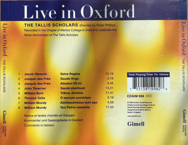 The Tallis Scholars : Live In Oxford (CD, Album, RE)
