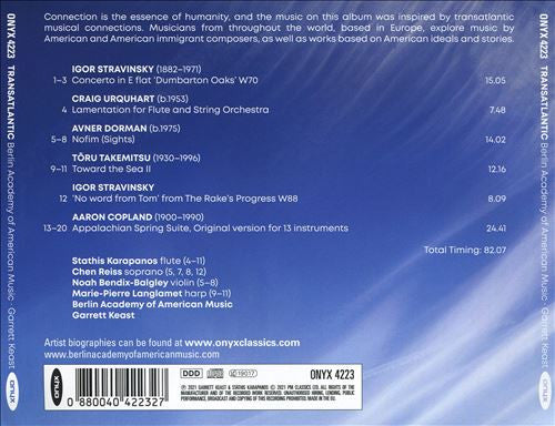 Aaron Copland, Avner Dorman, Igor Stravinsky, Toru Takemitsu, Craig Urquhart, Stathis Karapanos, Chen Reiss, Berlin Academy Of American Music, Garrett Keast : Transatlantic (CD, Album)