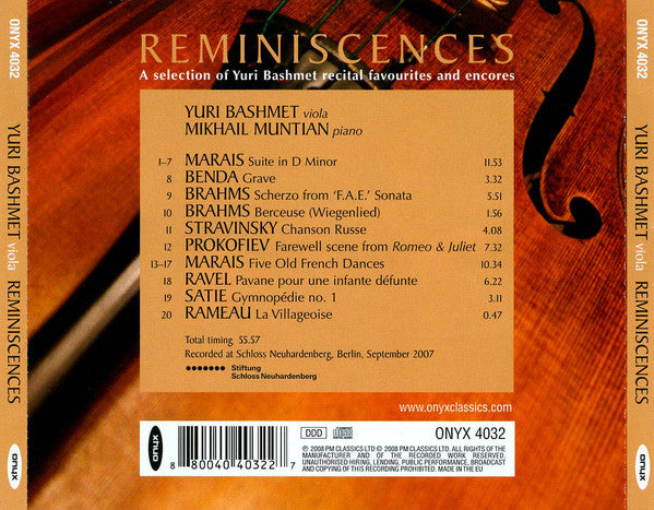 Yuri Bashmet, Михаил Мунтян : Reminiscences (CD, Album)