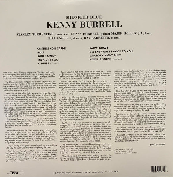 Kenny Burrell : Midnight Blue (LP, Album, Dlx, RE, Unofficial, 180)