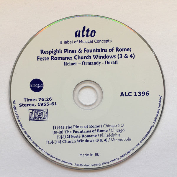 Ottorino Respighi : Pines, Fountains & Festivals Of Rome / Church Window (Exc) (CD-ROM, Comp, RE, RM)