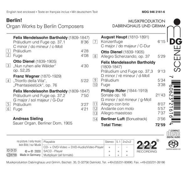 Andreas Sieling (2) : Berlin! Organ Works By Berlin Composers (SACD, Hybrid, Multichannel, Album)