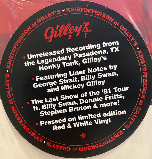 Kris Kristofferson : Live At Gilley's (LP, Album, Red)
