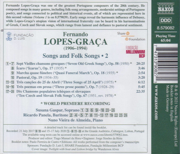 Fernando Lopes-Graça, Susana Gaspar, Ricardo Panela, Nuno Vieira de Almeida : Songs and Folksongs 2 (CD, Album)