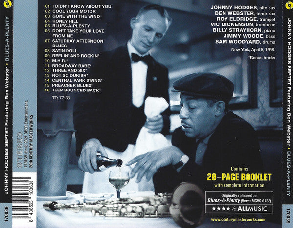 Johnny Hodges Septet featuring Ben Webster : Blues-A-Plenty (CD, Album, RE)