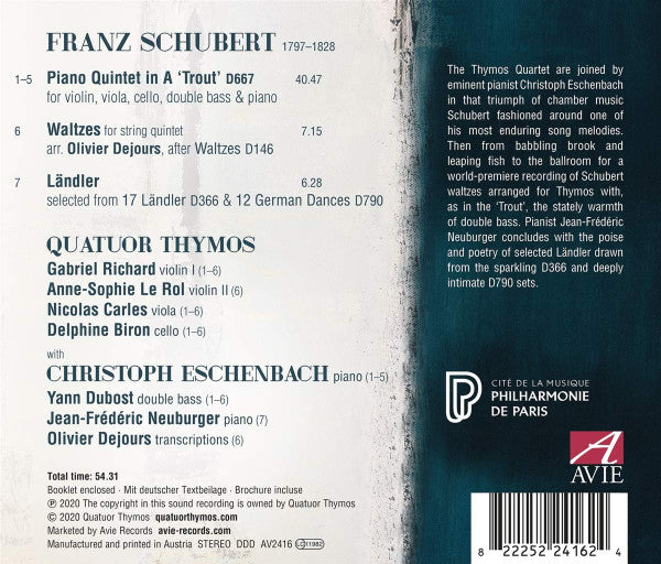 Franz Schubert, Thymos Quartet, Christoph Eschenbach, Yann Dubost, Jean-Frédéric Neuburger : Trout Quintet; Waltzes; Ländler (CD, Album)