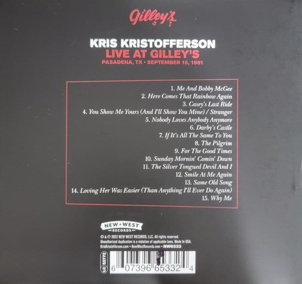 Kris Kristofferson : Live At Gilley's (CD)