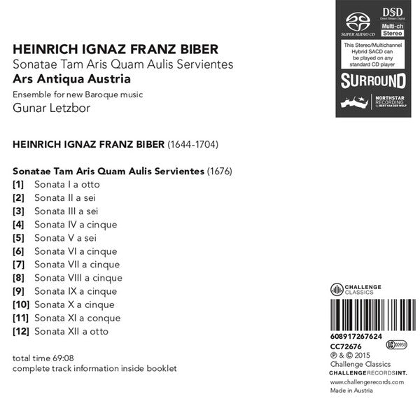 Heinrich Ignaz Franz Biber, Ars Antiqua Austria, Gunar Letzbor : Sonatae Tam Aris Quam Aulis Servientes (SACD, Multichannel)