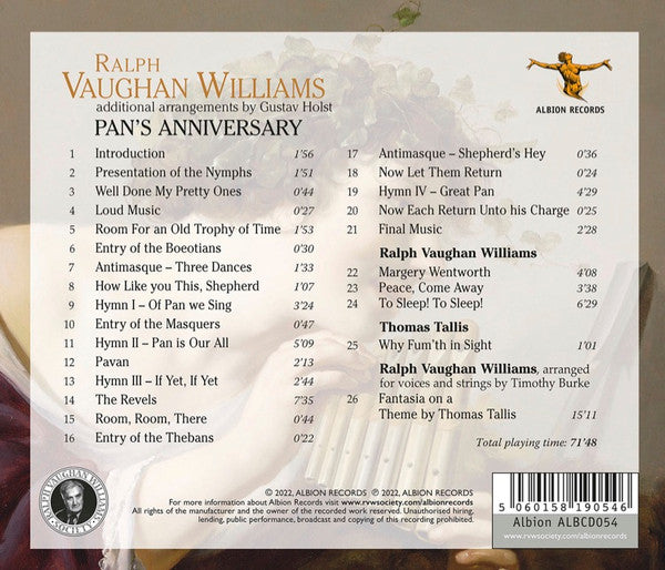 Ralph Vaughan Williams  –  Timothy West, Samuel West, Mary Bevan, Sophie Bevan, Jessica Dandy, Johnny Herford, The Choir Of Clare College, Britten Sinfonia, William Vann : Pan's Anniversary / Tallis Fantasia (CD)
