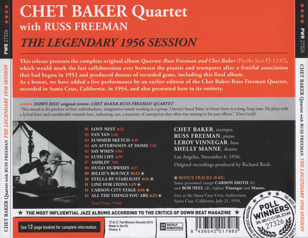 Chet Baker Quartet : Chet Baker Quartet With Russ Freeman. The Legendary 1956 Session (CD, Album, RM, 24 )