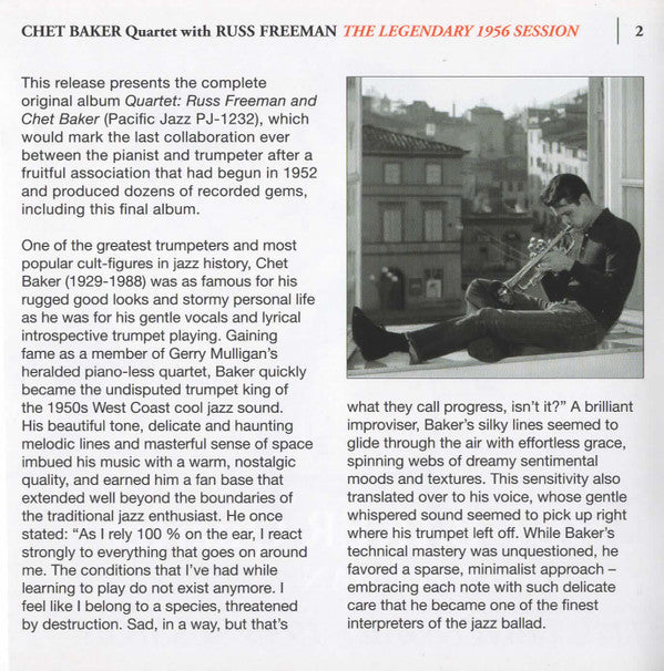 Chet Baker Quartet : Chet Baker Quartet With Russ Freeman. The Legendary 1956 Session (CD, Album, RM, 24 )