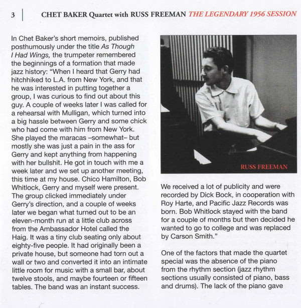 Chet Baker Quartet : Chet Baker Quartet With Russ Freeman. The Legendary 1956 Session (CD, Album, RM, 24 )