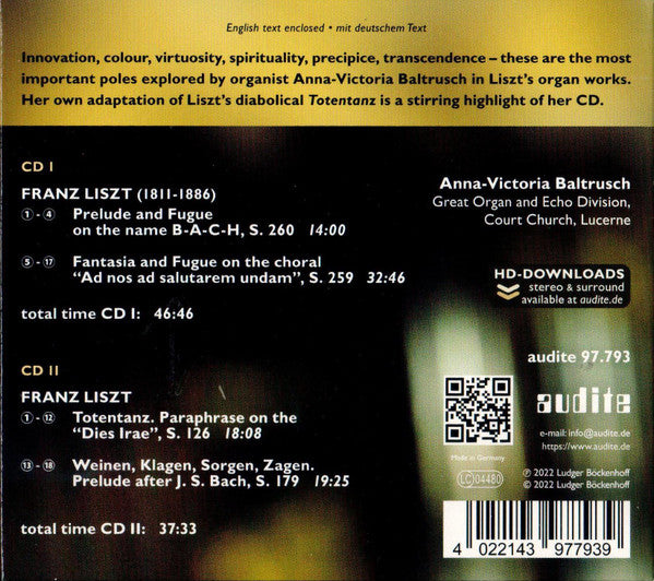 Franz Liszt / Anna-Victoria Baltrusch : Liszt - The Organ Composer (2xCD, Album, Dig)