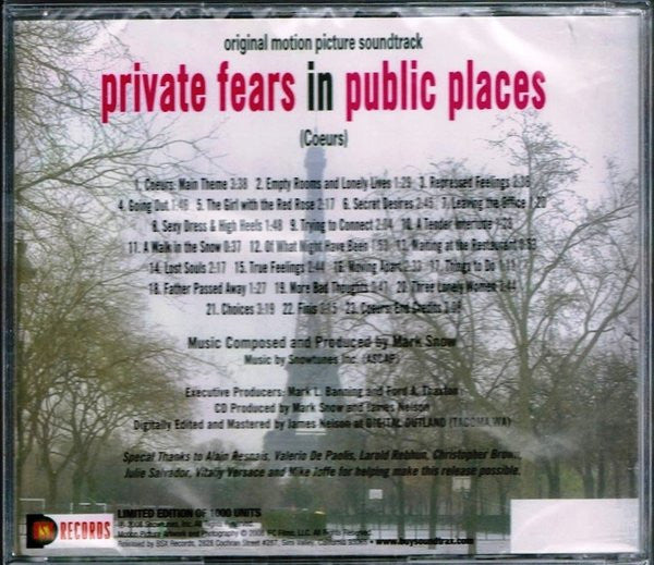 Mark Snow : Private Fears In Public Places (Coeurs) (Original Motion Picture Score) (CD, Album, Ltd)