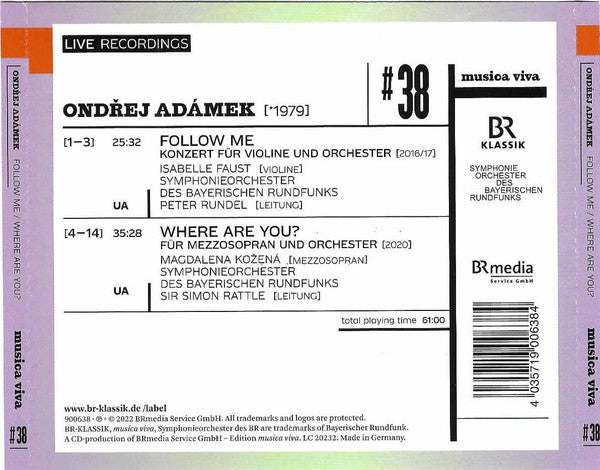 Ondřej Adámek : #38 | Follow Me / Where Are You? (CD, Album)