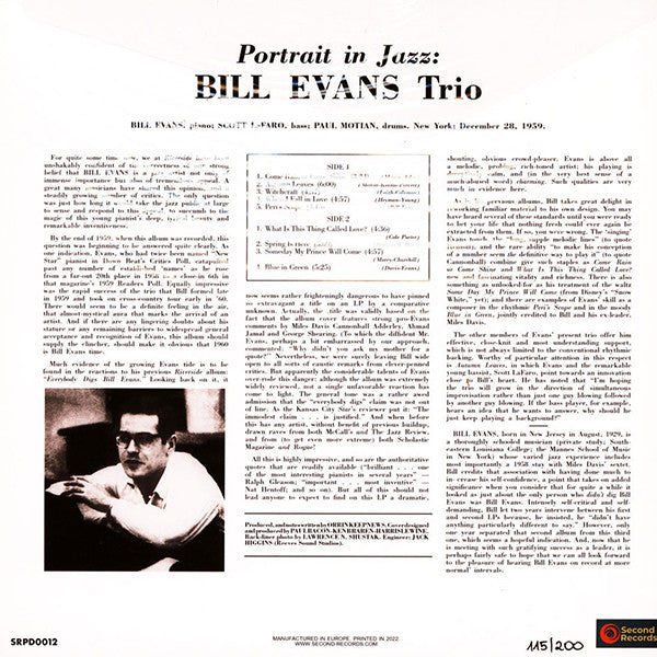 The Bill Evans Trio : Portrait In Jazz (LP, Album, Ltd, RE, Gre)