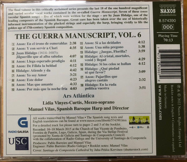 Anonymous, Juan Hidalgo (3)  / Lidia Vinyes Curtis, Ars Atlántica, Manuel Vilas : The Guerra Manuscript, Volume 6: 17th Century Secular Spanish Vocal Music (CD, Album)