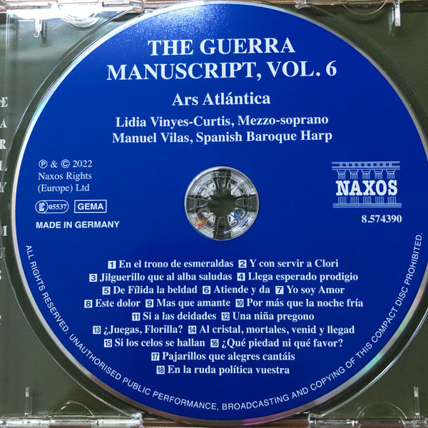 Anonymous, Juan Hidalgo (3)  / Lidia Vinyes Curtis, Ars Atlántica, Manuel Vilas : The Guerra Manuscript, Volume 6: 17th Century Secular Spanish Vocal Music (CD, Album)