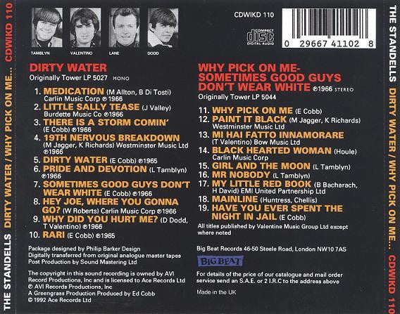 The Standells : Dirty Water / Why Pick On Me - Sometimes Good Guys Don't Wear White (CD, Comp, Mono, RM)